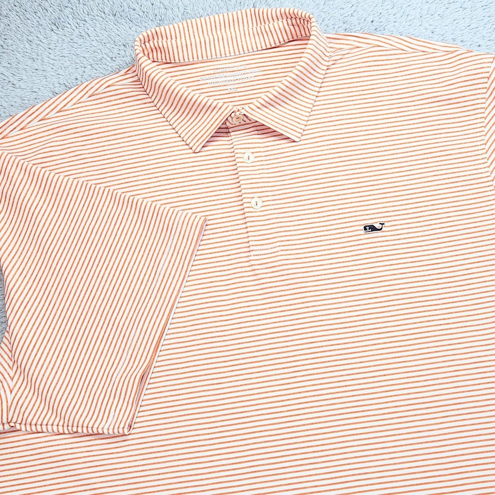 Vineyard Vines On The Go Sankaty Polo Shirt Mens 2XL Orange Striped Embroidered